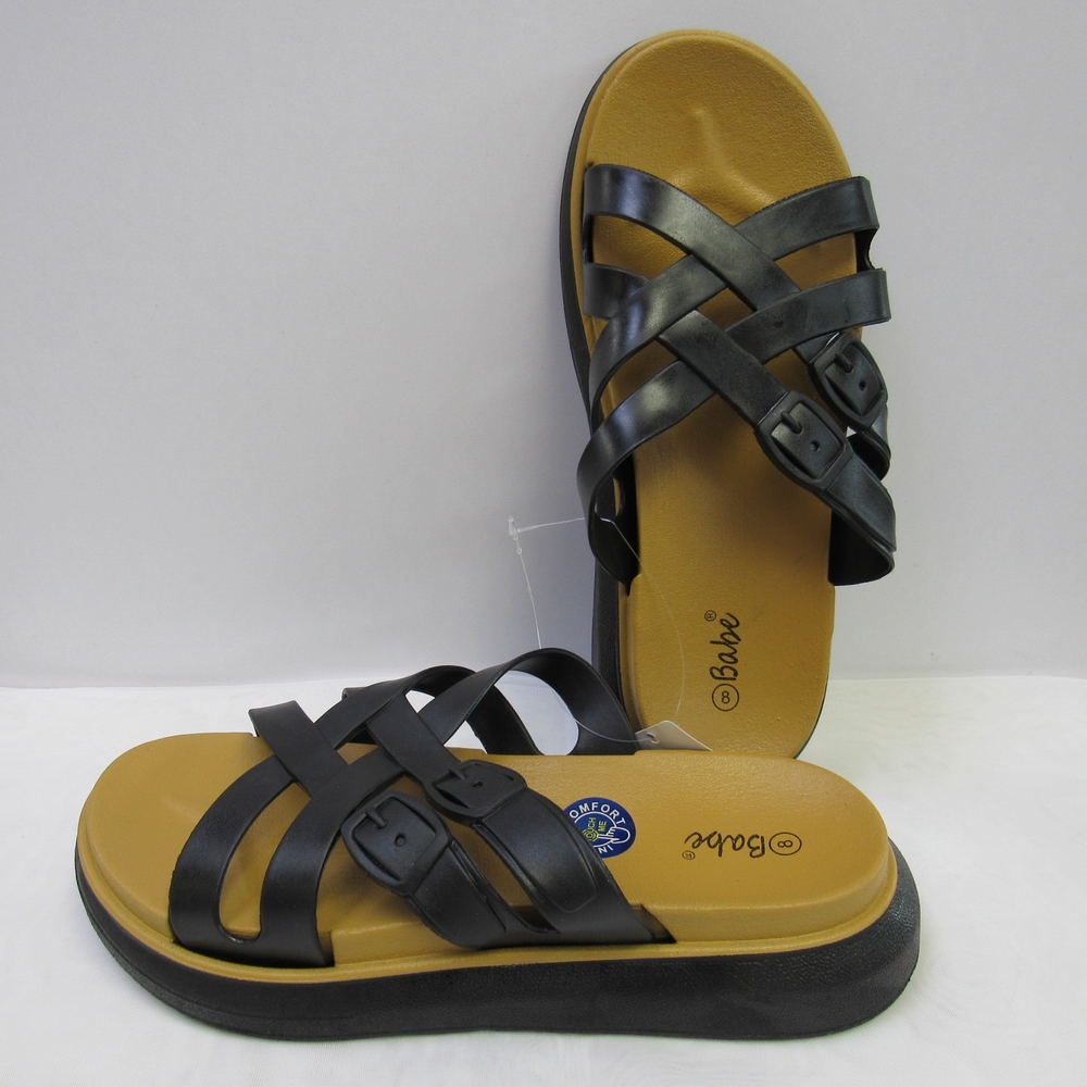 Women's Black Strappy Casual Sandals Multiple Sizes Beach Summer